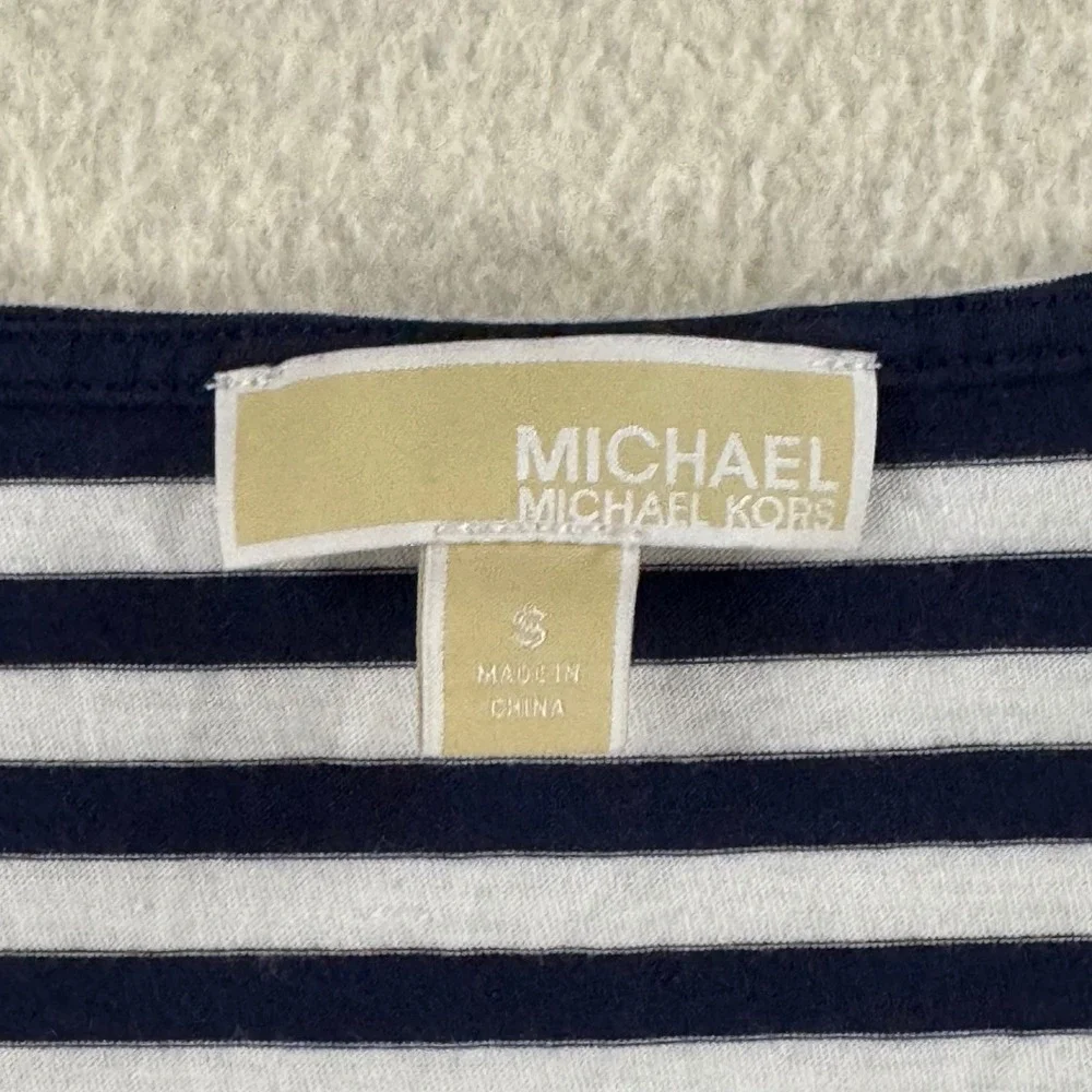 Michael Kors Cold Shoulder Top Womens Small Navy White Striped V-Neck Excellent